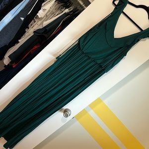 Loft, green maxi dress with ruffle and tassel detail. Size L.